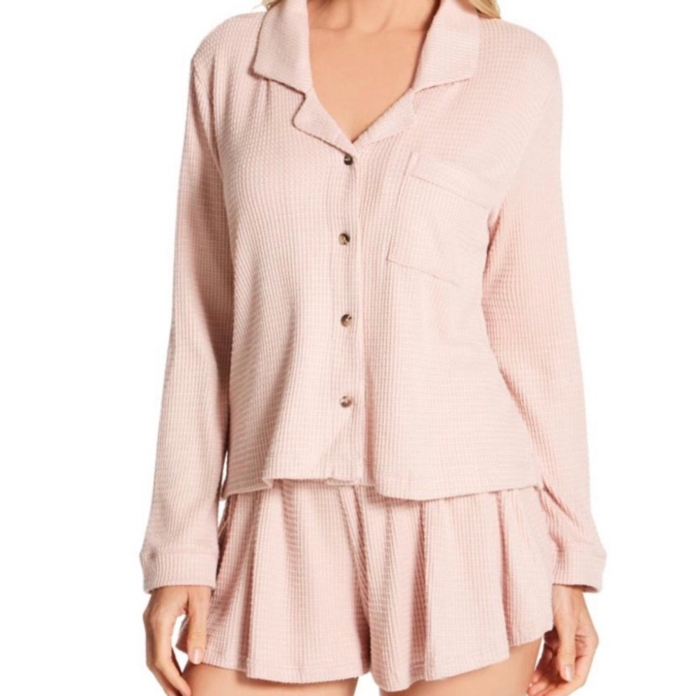 Honeydew pink waffle knit pajama set